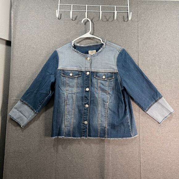 LOGO by Lori Goldstein Cropped Denim Jacket Medium Wash Size 8 - Picture 1 of 10